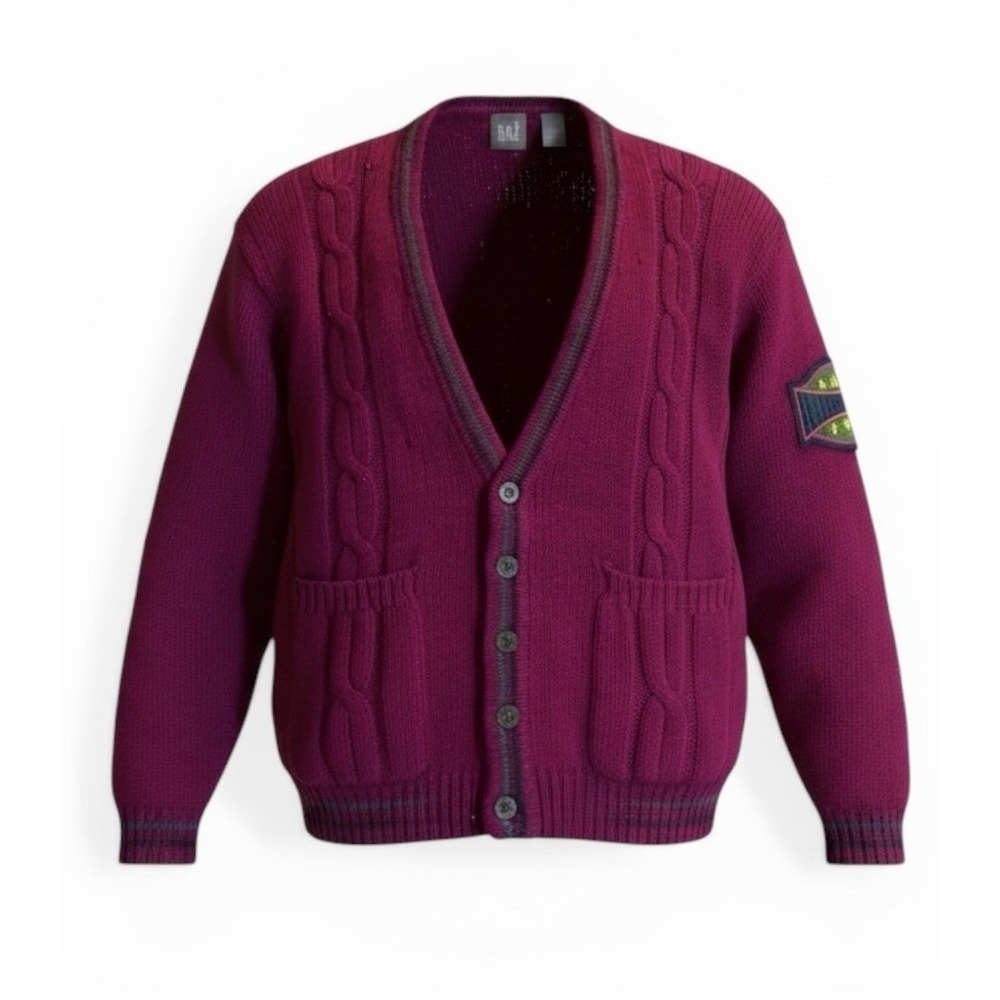 VTG‎ 90s Gap Shetland Wool Grandpa Cardigan Sweater Burgundy Maroon Mens M
